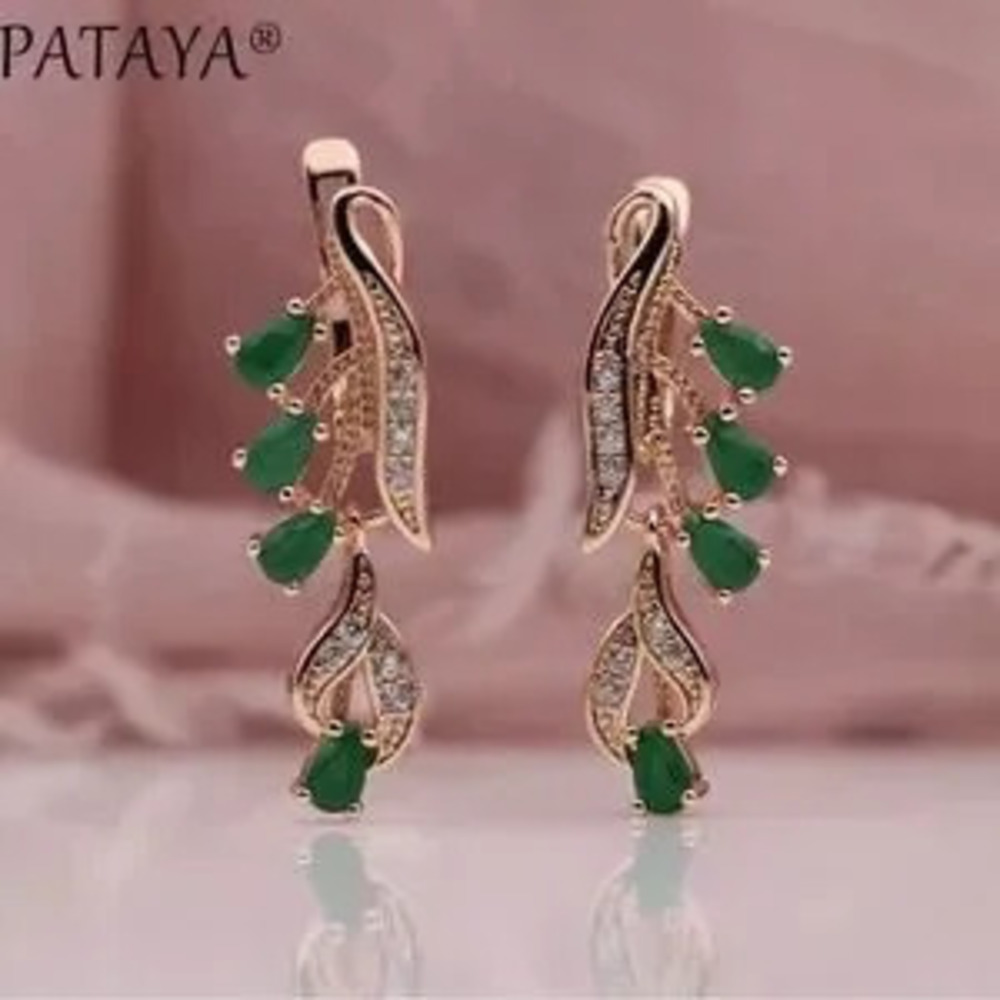 Rose Gold Water Drop Green?Stone Dangle Earrings